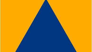 blaues Dreieck in gelbem Quadrat